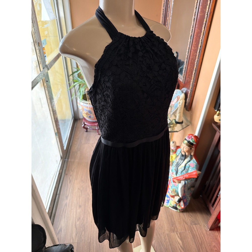 Womens Black Lace Halter Cocktail Dress Open Back Chiffon Skirt‎ Party Dress